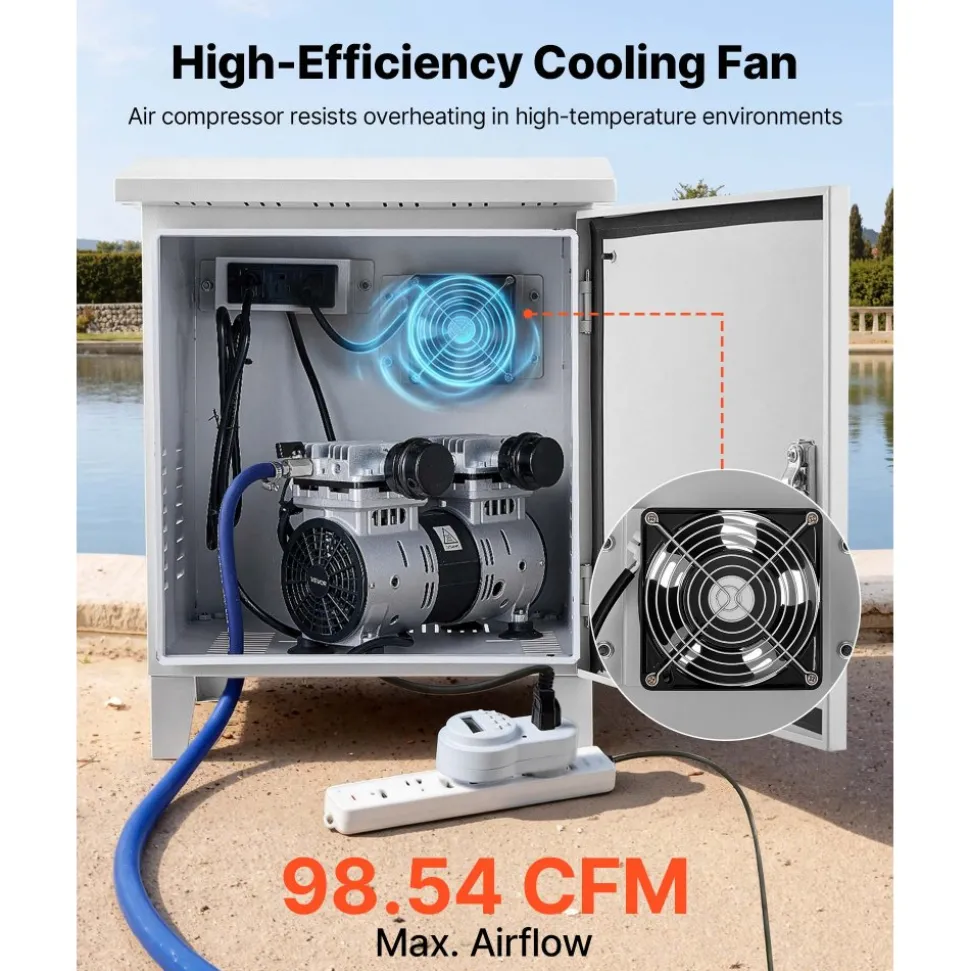 VEVOR Pond Aerator Weatherproof Outdoor Cabinet, Housing for Pond Aerator with Cooling Fan & AC Power Outlet, 16.9 x 19.7 x 22.8 in, Water Garden Aeration Box, Fits Most Aeration Compressors