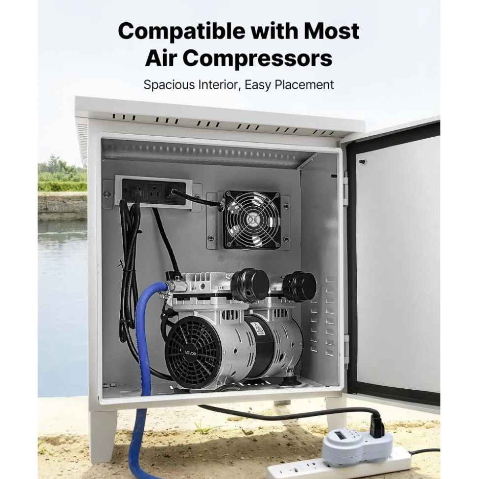 VEVOR Pond Aerator Weatherproof Outdoor Cabinet, Housing for Pond Aerator with Cooling Fan & AC Power Outlet, 16.9 x 19.7 x 22.8 in, Water Garden Aeration Box, Fits Most Aeration Compressors
