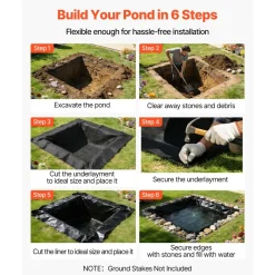 VEVOR Pond Liner 15 x 20 ft, 45 Mil, EPDM Rubber Fish Koi Pond Liner and Underlayment Combo, Easy to Cut, Durable & Leakproof, for Outdoor Ponds, Water Garden, Waterfall, Fishpond, Fountains, Black