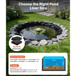 VEVOR Pond Liner 15 x 20 ft, 45 Mil, EPDM Rubber Fish Koi Pond Liner and Underlayment Combo, Easy to Cut, Durable & Leakproof, for Outdoor Ponds, Water Garden, Waterfall, Fishpond, Fountains, Black