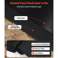 VEVOR Pond Liner 15 x 20 ft, 45 Mil, EPDM Rubber Fish Koi Pond Liner and Underlayment Combo, Easy to Cut, Durable & Leakproof, for Outdoor Ponds, Water Garden, Waterfall, Fishpond, Fountains, Black