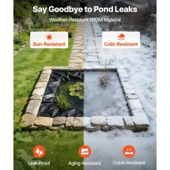 VEVOR Pond Liner 15 x 20 ft, 45 Mil, EPDM Rubber Fish Koi Pond Liner and Underlayment Combo, Easy to Cut, Durable & Leakproof, for Outdoor Ponds, Water Garden, Waterfall, Fishpond, Fountains, Black