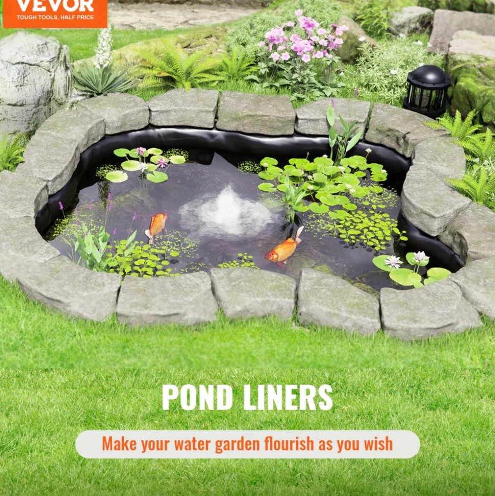VEVOR Pond Liner, 30 x 35 ft 45 Mil Thickness, Pliable EPDM Material Pond Skins, Easy Cutting Underlayment for Fish or Koi Ponds, Water Features, Waterfall Base, Fountains, Water Gardens, Black