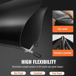 VEVOR Pond Liner, 20 x 25 ft 45 Mil Thick, Pliable EPDM Material Pond Skins, Easy Cutting Underlayment for Fish or Koi Pond, Waterfall Base, Water Features, Water Gardens, Fountains, Black