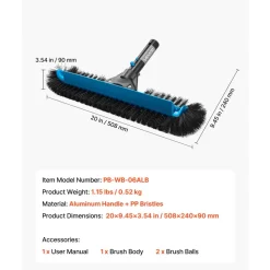 VEVOR Pool Brush Head, 20 Inch Scrub Brushes with Nylon Bristles and Aluminum Pole Connector, Heavy Duty Curved Brush Head for Cleaning Inground/Above Ground Swimming Pool Walls, Pole Not Included