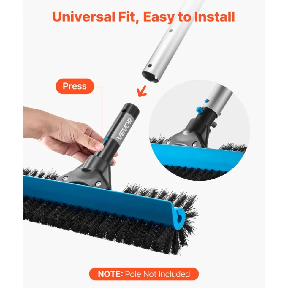 VEVOR Pool Brush Head, 20 Inch Scrub Brushes with Nylon Bristles and Aluminum Pole Connector, Heavy Duty Curved Brush Head for Cleaning Inground/Above Ground Swimming Pool Walls, Pole Not Included