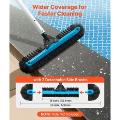 VEVOR Pool Brush Head, 20 Inch Scrub Brushes with Nylon Bristles and Aluminum Pole Connector, Heavy Duty Curved Brush Head for Cleaning Inground/Above Ground Swimming Pool Walls, Pole Not Included