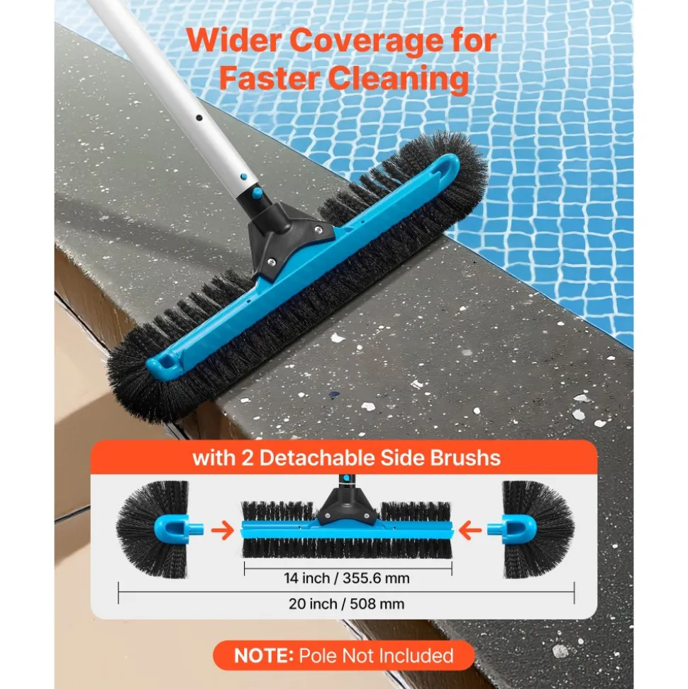 VEVOR Pool Brush Head, 20 Inch Scrub Brushes with Nylon Bristles and Aluminum Pole Connector, Heavy Duty Curved Brush Head for Cleaning Inground/Above Ground Swimming Pool Walls, Pole Not Included