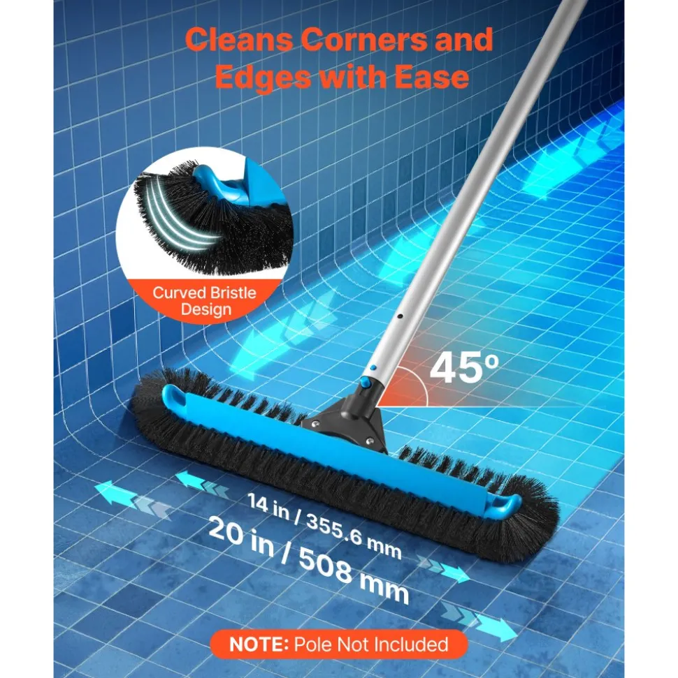 VEVOR Pool Brush Head, 20 Inch Scrub Brushes with Nylon Bristles and Aluminum Pole Connector, Heavy Duty Curved Brush Head for Cleaning Inground/Above Ground Swimming Pool Walls, Pole Not Included