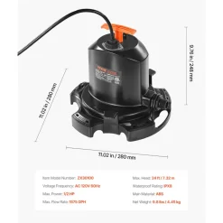 VEVOR Pool Cover Pump, 1/2 HP 1575 GPH, 120V Submersible Swimming Pool Cover Pump with 25 ft Power Cord, 24 ft Max Head Lift, Water Removal and Transfer Pump, for Pool Draining Inflatable Water Parks