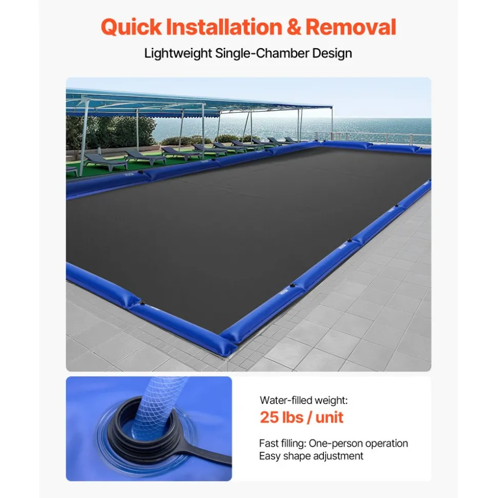 VEVOR Pool Cover Water Bags, 6 Packs 4 Ft, Single Chamber Pool Cover Water Tubes, 0.4mm Thick PVC Bags Weights with Leakproof Screw Cap, for Inground Swimming-Pool Covers Winter Closing, Blue