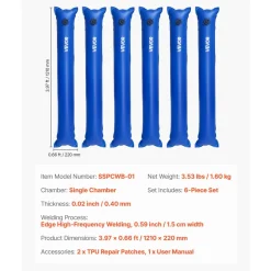 VEVOR Pool Cover Water Bags, 6 Packs 4 Ft, Single Chamber Pool Cover Water Tubes, 0.4mm Thick PVC Bags Weights with Leakproof Screw Cap, for Inground Swimming-Pool Covers Winter Closing, Blue