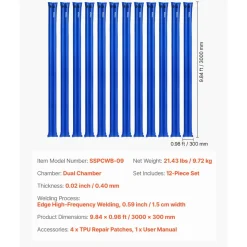 VEVOR Pool Cover Water Bags, 12 Packs 10 Ft, Double Chamber Pool Cover Water Tubes, 0.4mm Thick PVC Bags Weights with Leakproof Screw Cap, for Inground Swimming-Pool Covers Winter Closing, Blue