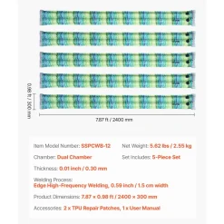 VEVOR Pool Cover Water Bags, 5 Packs 8 Ft, Double Chamber Pool Cover Water Tubes with Reflective Strips, 0.3mm Thick PVC Bags Weights with Leakproof Screw Cap, for Winter Inground Swimming-Pool Covers