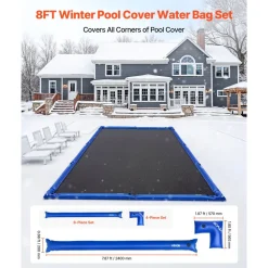 VEVOR Pool Cover Water Bags Set, 6 Packs 8 Ft Single Chamber Pool Cover Water Bags & 4 Corner Tubes, 0.4mm Thick PVC Bag Weights with Leakproof Valve, for Winter Inground Swimming-Pool Covers