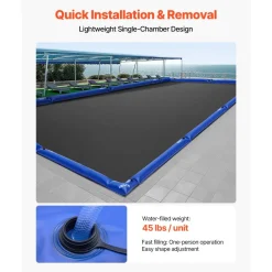 VEVOR Pool Cover Water Bags Set, 6 Packs 8 Ft Single Chamber Pool Cover Water Bags & 4 Corner Tubes, 0.4mm Thick PVC Bag Weights with Leakproof Valve, for Winter Inground Swimming-Pool Covers