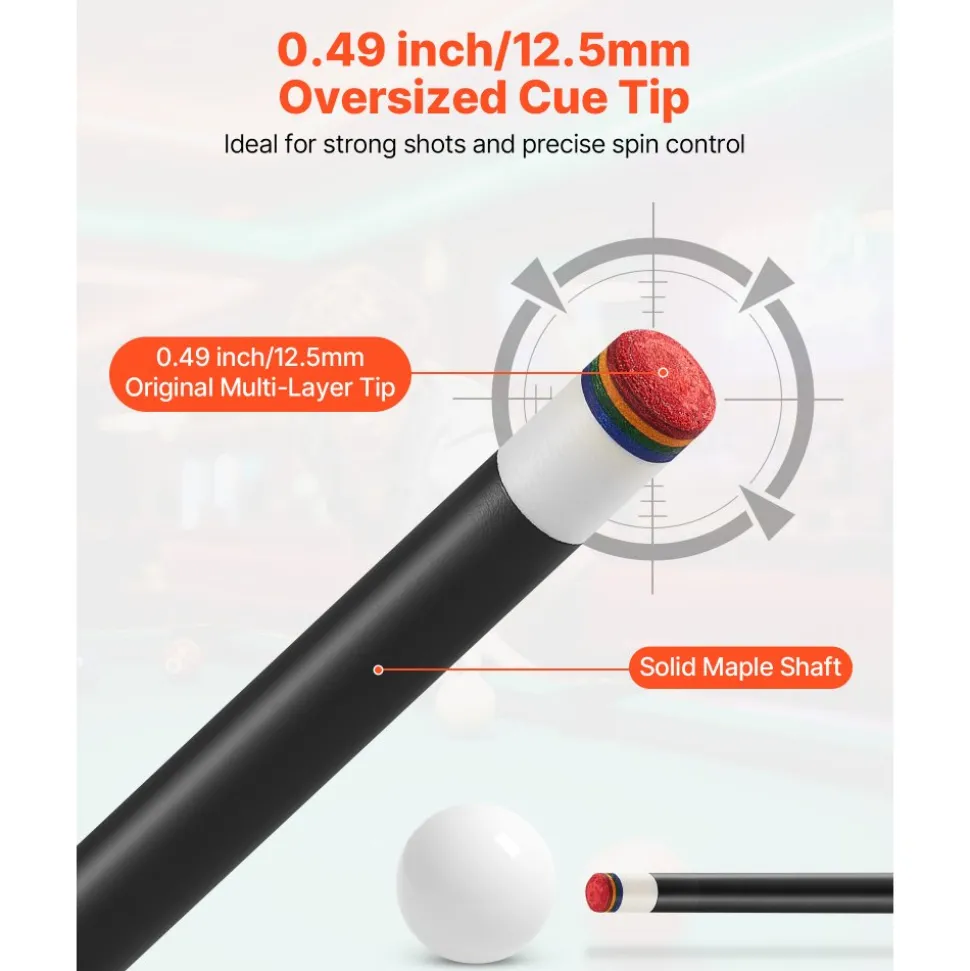 VEVOR Pool Cue, 1 Piece Pool Stick, 58 inch & 19 oz Canadian Maple Wood Billiard Pools Cue Stick with Multi-Layer Tip & ABS Connection Ring, Cues Sticks for Professional Pool Table, Bar, Home, Office