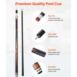 VEVOR Pool Cue, 1 Piece Pool Stick, 58 inch & 19 oz Canadian Maple Wood Billiard Pools Cue Stick with Multi-Layer Tip & ABS Connection Ring, Cues Sticks for Professional Pool Table, Bar, Home, Office