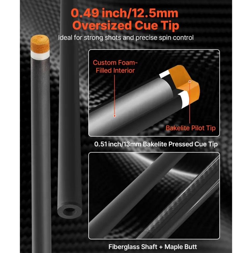 VEVOR Pool Cue, 1 Piece Pool Stick, 58 inch & 19 oz Carbon Fiber Billiard Pools Cue Stick with Bakelite Pressed Cue Tip & ABS Connection Ring, Cues Sticks for Professional Pool Table, Bar, Home,Office