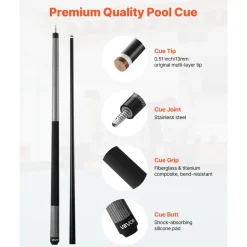 VEVOR Pool Cue, 1 Piece Pool Stick, 58 inch & 21 oz Fiberglass Titanium Composite Billiard Pools Cue Stick with Multi-Layer Tip, Cues Sticks for Professional Pool Table, Bar, Home Pool Games, Office