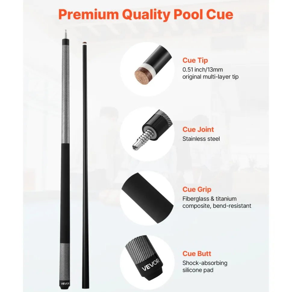 VEVOR Pool Cue, 1 Piece Pool Stick, 58 inch & 21 oz Fiberglass Titanium Composite Billiard Pools Cue Stick with Multi-Layer Tip, Cues Sticks for Professional Pool Table, Bar, Home Pool Games, Office