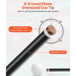 VEVOR Pool Cue, 1 Piece Pool Stick, 58 inch & 21 oz Fiberglass Titanium Composite Billiard Pools Cue Stick with Multi-Layer Tip, Cues Sticks for Professional Pool Table, Bar, Home Pool Games, Office