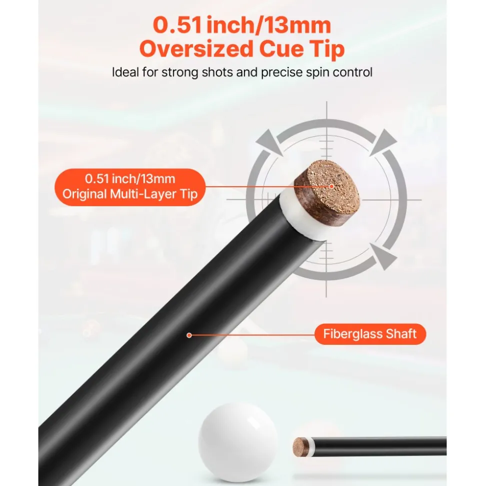 VEVOR Pool Cue, 1 Piece Pool Stick, 58 inch & 21 oz Fiberglass Titanium Composite Billiard Pools Cue Stick with Multi-Layer Tip, Cues Sticks for Professional Pool Table, Bar, Home Pool Games, Office