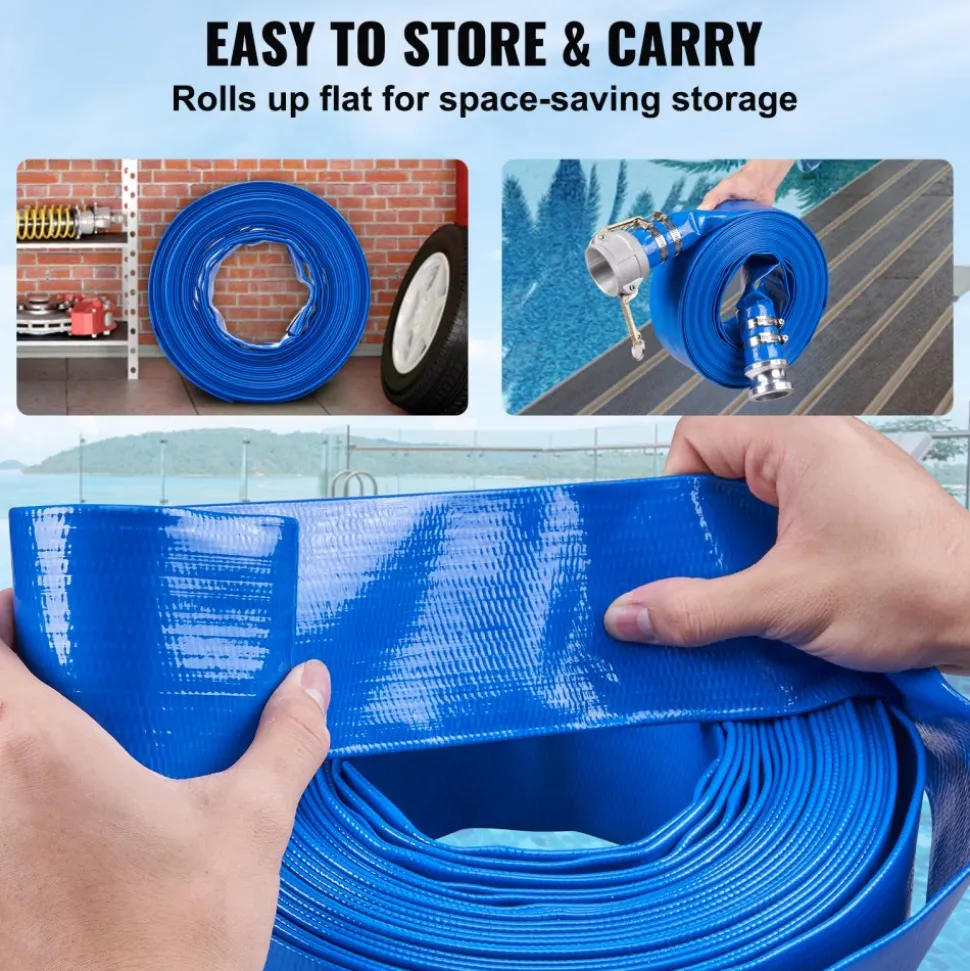 VEVOR Pool Drain Hose, 2 inch by 50 ft, Durable PVC Material, Includes Aluminum Camlock C & E Connectors and Clamps, Fits Pumps and Sand Filters, Ideal for Pool Water Removal, Blue