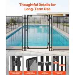 VEVOR Pool Fence Gate, 4 x 2.5 ft Inground Swimming Pool Fences Gate, Outdoor Security Fencing Door Kit with Metal Latch and Stopper, 352 gsm Teslin PVC Mesh, Square Tube, Easy Installation, Black