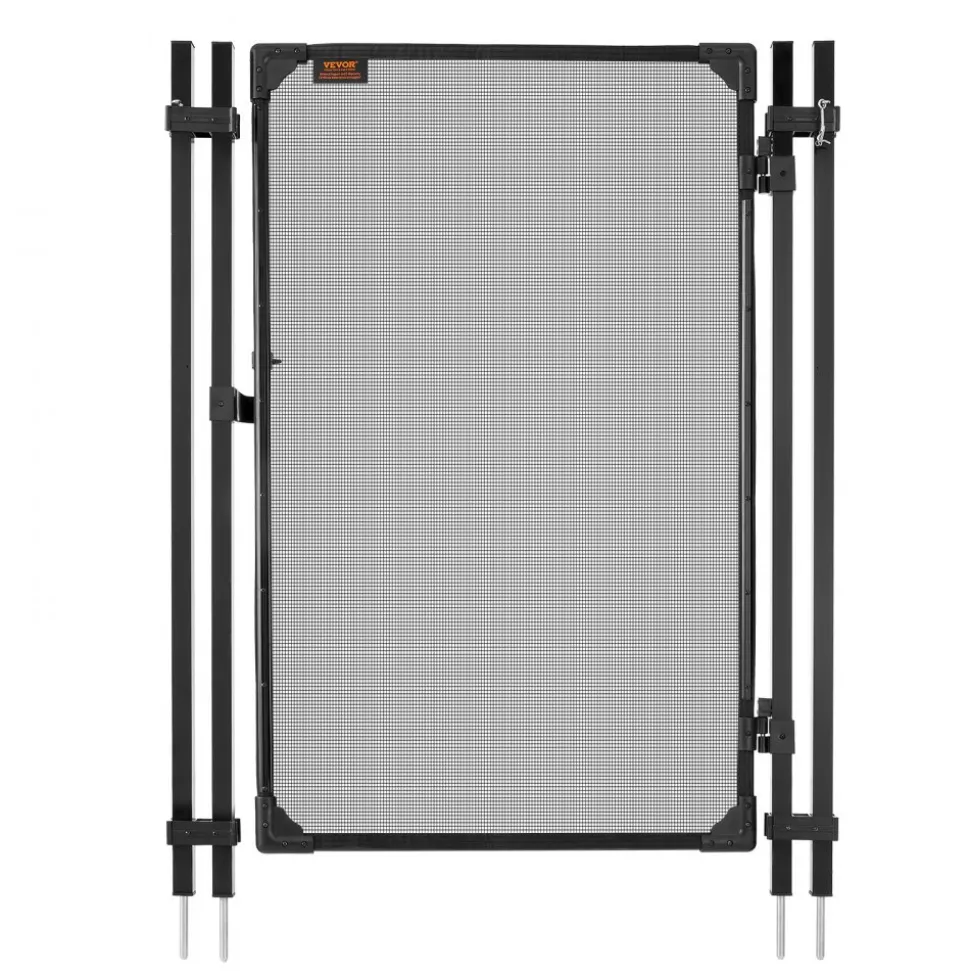 VEVOR Pool Fence Gate, 4 x 2.5 ft Inground Swimming Pool Fences Gate, Outdoor Security Fencing Door Kit with Metal Latch and Stopper, 352 gsm Teslin PVC Mesh, Square Tube, Easy Installation, Black