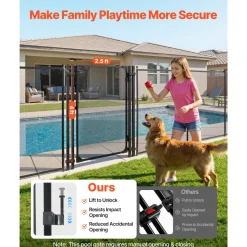 VEVOR Pool Fence Gate, 4 x 2.5 ft Inground Swimming Pool Fences Gate, Outdoor Security Fencing Door Kit with Metal Latch and Stopper, 352 gsm Teslin PVC Mesh, Square Tube, Easy Installation, Black