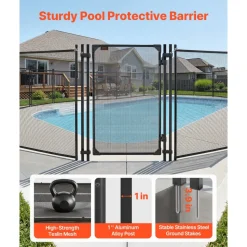 VEVOR Pool Fence Gate, 4 x 2.5 ft Inground Swimming Pool Fences Gate, Outdoor Security Fencing Door Kit with Metal Latch and Stopper, 352 gsm Teslin PVC Mesh, Square Tube, Easy Installation, Black