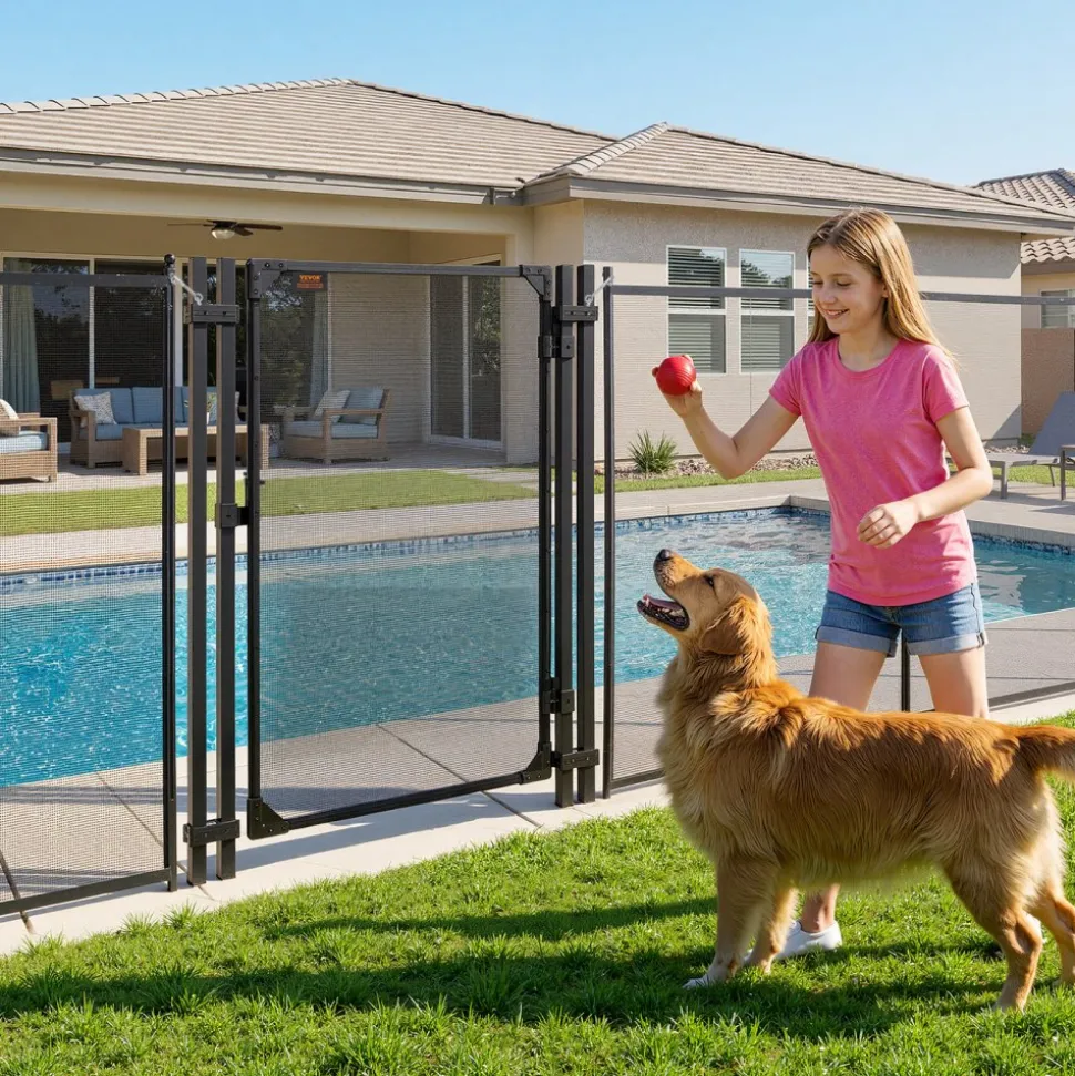 VEVOR Pool Fence Gate, 4 x 2.5 ft Inground Swimming Pool Fences Gate, Outdoor Security Fencing Door Kit with Metal Latch and Stopper, 352 gsm Teslin PVC Mesh, Square Tube, Easy Installation, Black