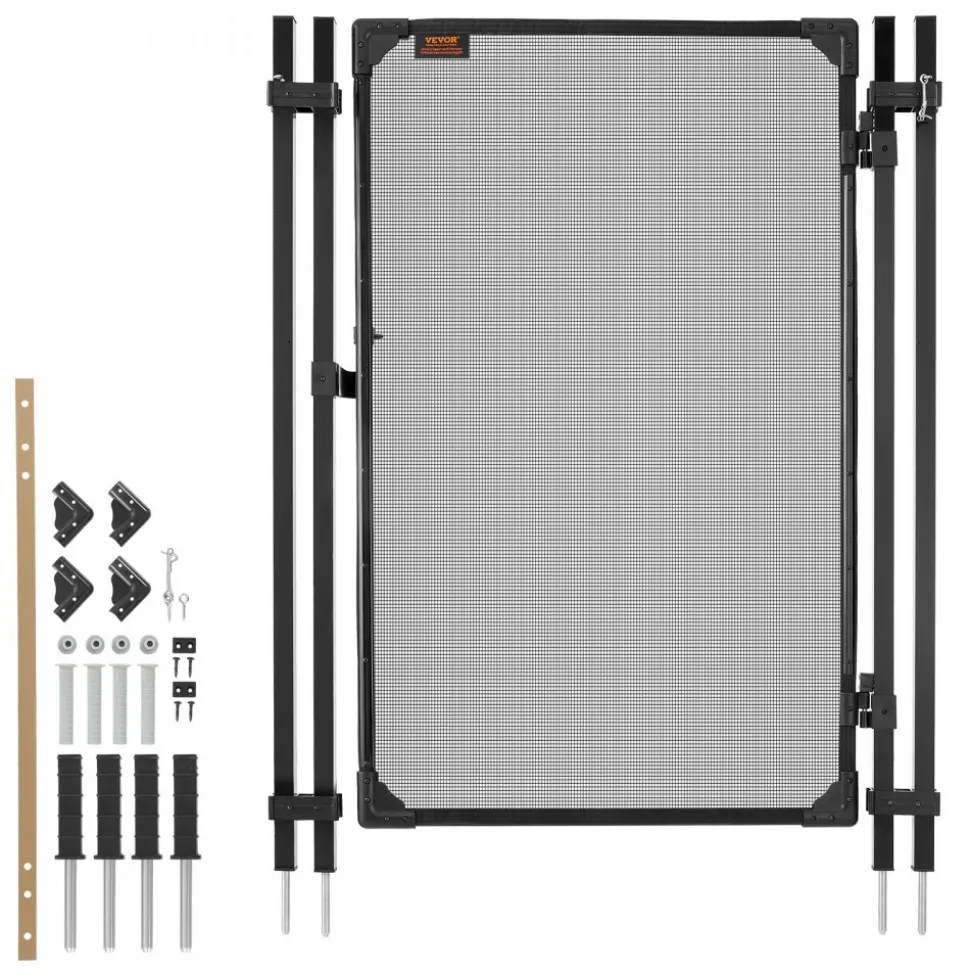 VEVOR Pool Fence Gate, 4 x 2.5 ft Inground Swimming Pool Fences Gate, Outdoor Security Fencing Door Kit with Metal Latch and Stopper, 352 gsm Teslin PVC Mesh, Square Tube, Easy Installation, Black