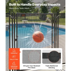 VEVOR Pool Fence Gate, 4 x 2.5 ft Inground Swimming Pool Fences Gate, Outdoor Security Fencing Door Kit with Metal Latch and Stopper, 352 gsm Teslin PVC Mesh, Square Tube, Easy Installation, Black