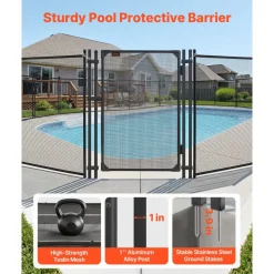 VEVOR Pool Fence Gate, 4 x 2.5 ft Inground Swimming Pool Fences Gate, Outdoor Security Fencing Door Kit with Self-Closing and Self-Locking Design, 352 gsm Teslin PVC Mesh, Easy Installation, Black