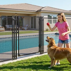 VEVOR Pool Fence Gate, 4 x 2.5 ft Inground Swimming Pool Fences Gate, Outdoor Security Fencing Door Kit with Self-Closing and Self-Locking Design, 352 gsm Teslin PVC Mesh, Easy Installation, Black