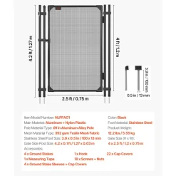 VEVOR Pool Fence Gate, 4 x 2.5 ft Inground Swimming Pool Fences Gate, Outdoor Security Fencing Door Kit with Self-Closing and Self-Locking Design, 352 gsm Teslin PVC Mesh, Easy Installation, Black