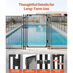 VEVOR Pool Fence Gate, 4 x 2.5 ft Inground Swimming Pool Fences Gate, Outdoor Security Fencing Door Kit with Self-Closing and Self-Locking Design, 352 gsm Teslin PVC Mesh, Easy Installation, Black