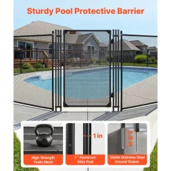 VEVOR Pool Fence Gate, 4 x 2.5 ft Inground Swimming Pool Fences Gate, Outdoor Security Fencing Door Kit with Metal Latch, 352 gsm Teslin PVC Mesh, Round Tube, Lockable and Easy Installation, Black