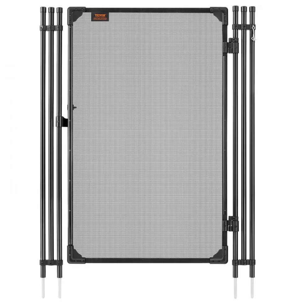 VEVOR Pool Fence Gate, 4 x 2.5 ft Inground Swimming Pool Fences Gate, Outdoor Security Fencing Door Kit with Metal Latch, 352 gsm Teslin PVC Mesh, Round Tube, Lockable and Easy Installation, Black