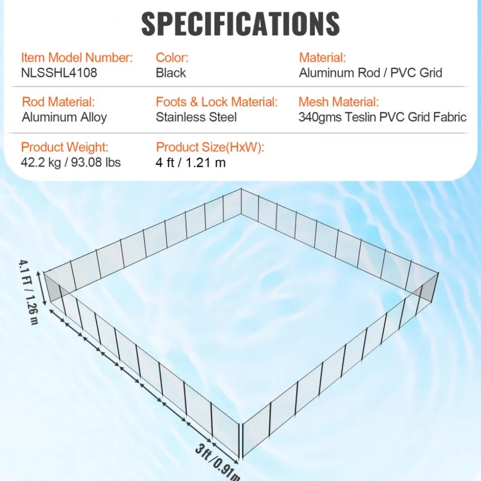 VEVOR Pool Fence, 4 x 108 FT Pool Fences for Inground Pools, Removable Child Safety Pool Fencing, Easy DIY Installation Swimming Pool Fence, 340gms Teslin PVC Pool Fence Mesh Protects Kids and Pets