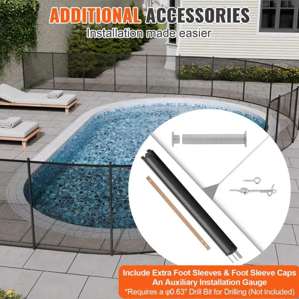 VEVOR Pool Fence, 4 x 12 FT Pool Fences for Inground Pools, Removable Child Safety Pool Fencing, Easy DIY Installation Swimming Pool Fence, 340gms Teslin PVC Pool Fence Mesh Protects Kids and Pets