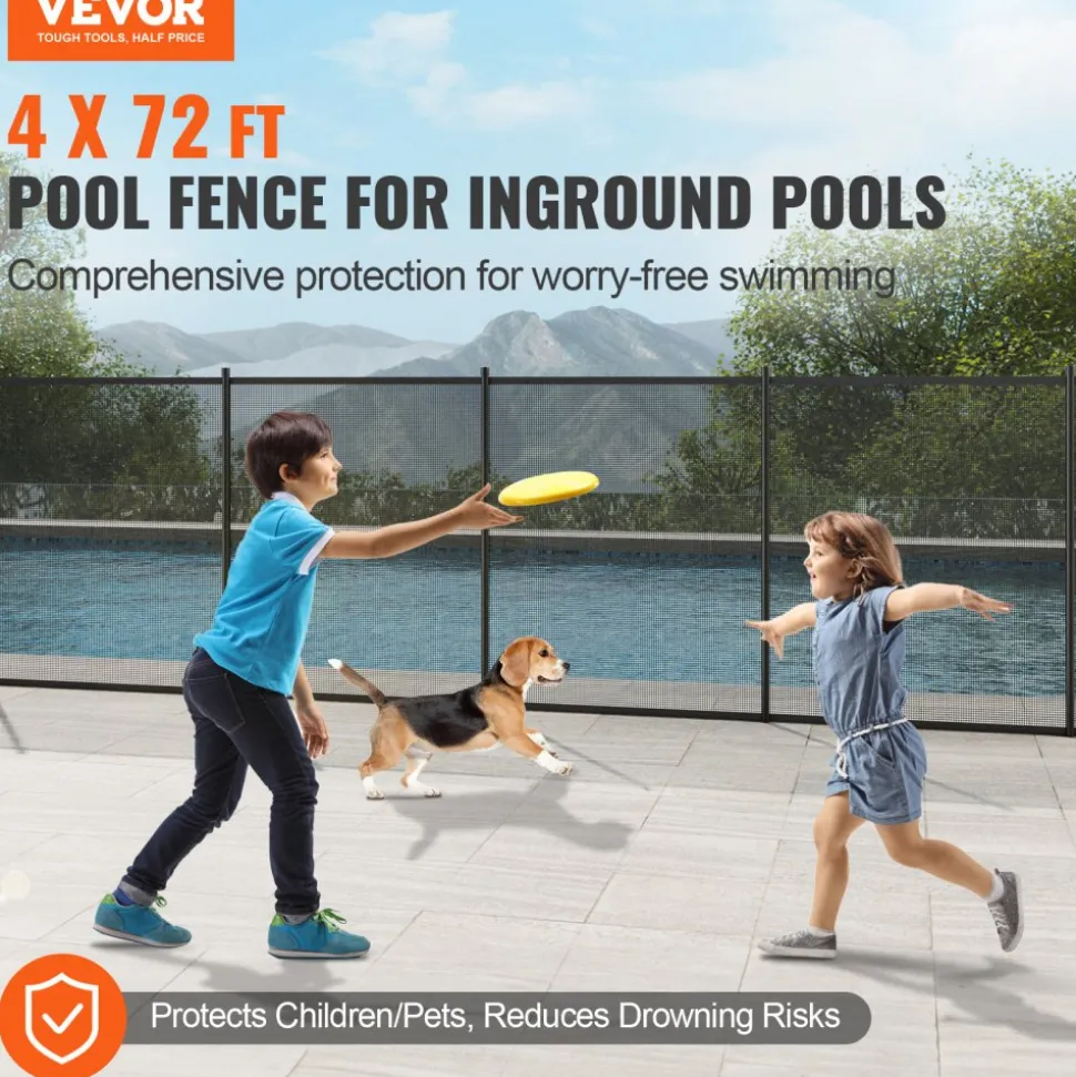 VEVOR Pool Fence, 4 x 72 FT Pool Fences for Inground Pools, Removable Child Safety Pool Fencing, Easy DIY Installation Swimming Pool Fence, 340gms Teslin PVC Pool Fence Mesh Protects Kids and Pets