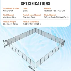 VEVOR Pool Fence, 4 x 96 FT Pool Fences for Inground Pools, Removable Child Safety Pool Fencing, Easy DIY Installation Swimming Pool Fence, 340gms Teslin PVC Pool Fence Mesh Protects Kids and Pets