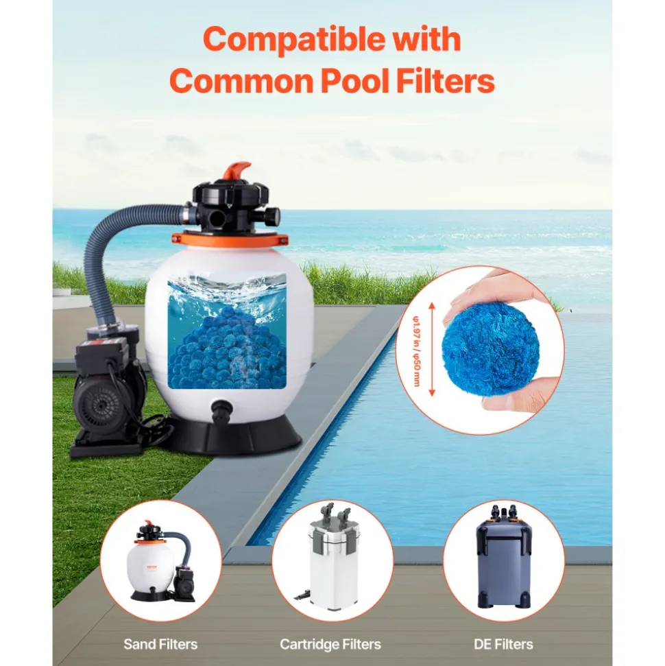 VEVOR Pool Filter Balls for Sand Filter, 4 lbs, Filter Balls Replace Pool Filter Sand, Reusable Blue Polyester Fiber Filter Media with Wash Bag, for Swimming Pool Aquarium Tank Above Ground Pool