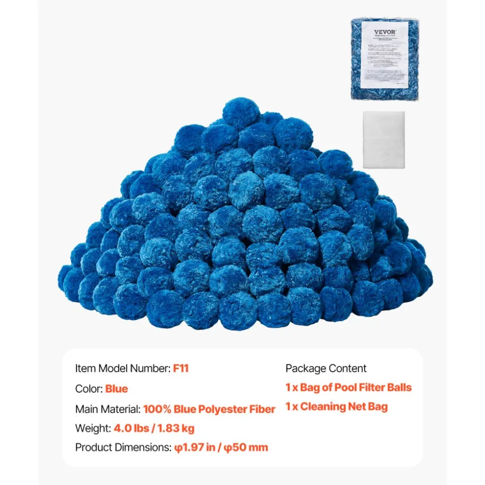 VEVOR Pool Filter Balls for Sand Filter, 4 lbs, Filter Balls Replace Pool Filter Sand, Reusable Blue Polyester Fiber Filter Media with Wash Bag, for Swimming Pool Aquarium Tank Above Ground Pool
