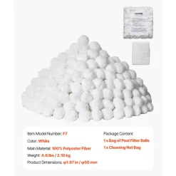 VEVOR Pool Filter Balls for Sand Filter, 4.6 lbs, Filter Balls Replace Pool Filter Sand, Reusable Polyester Fiber Filter Media Balls with Wash Bag, for Swimming Pool Above Ground Pool Aquarium Tank