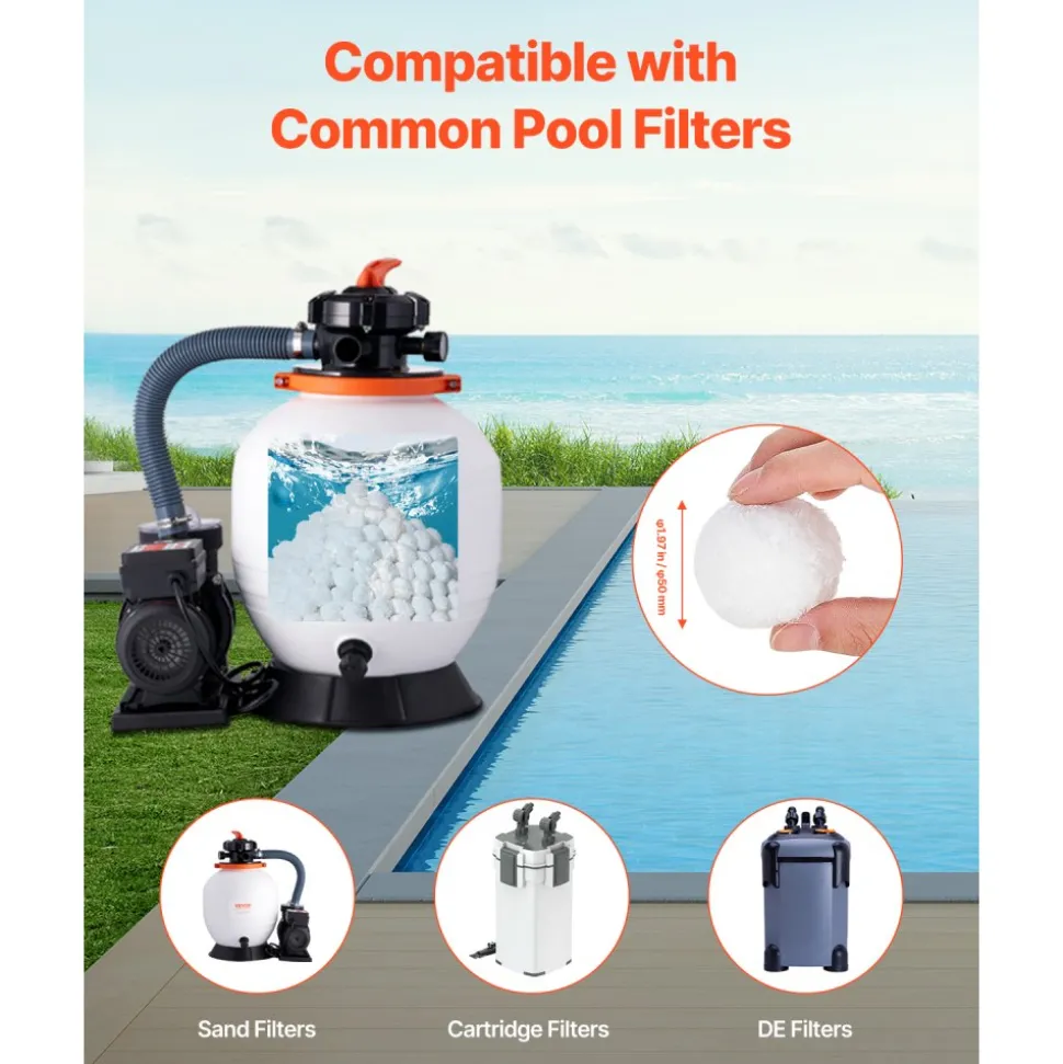 VEVOR Pool Filter Balls for Sand Filter, 4.6 lbs, Filter Balls Replace Pool Filter Sand, Reusable Polyester Fiber Filter Media Balls with Wash Bag, for Swimming Pool Above Ground Pool Aquarium Tank