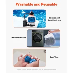 VEVOR Pool Filter Balls for Sand Filter, 1.5 lbs, Filter Balls Replace Pool Filter Sand, Reusable Blue Polyester Fiber Filter Media with Wash Bag, for Swimming Pool Aquarium Tank Above Ground Pool